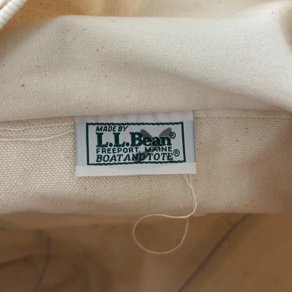 Vintage LL Bean Large Tote Bag Distressed 80s Green White Made In USA - Picture 5 of 6